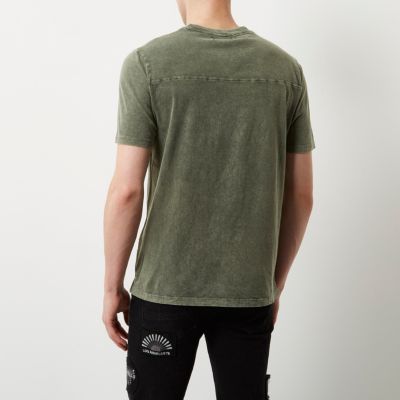 Khaki green washed pocket T-shirt